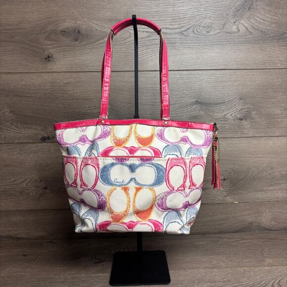 COACH Scribble Tote Bag with Hot Pink Leather Trim A1395-F21894 - Picture 3 of 13